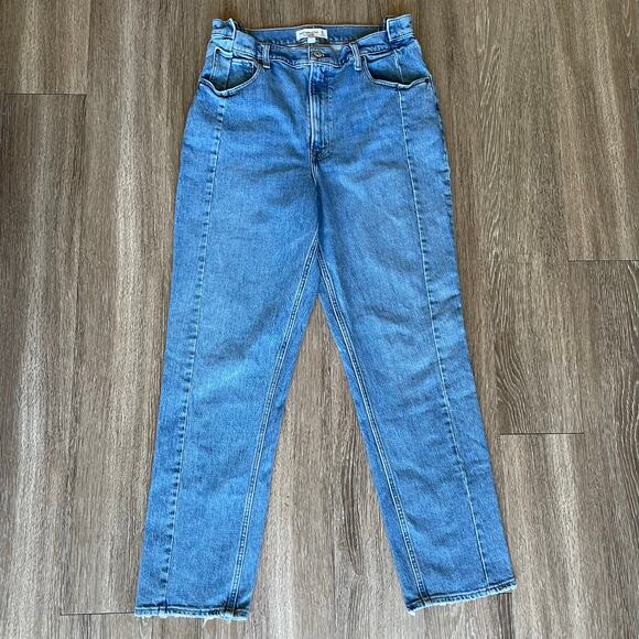 Abercrombie & Fitch Curve Love 90s Straight Ultra High Rise Medium Blue 32/14 - Picture 9 of 16